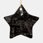 セピアニューヨークシティナイトスカイライン セラミックオーナメント (正面)