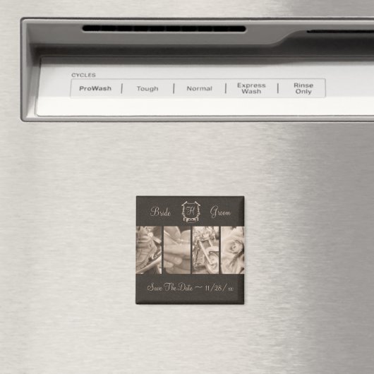 セピアバイクもしくは自転車に乗る人結婚の写真デイトマグネットを保存 マグネット (インサイチュ (食洗機))