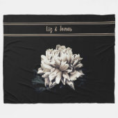 セピアパーソナライズされた牡丹ブラックラージサイズ フリースブランケット (正面(横))