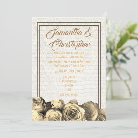 セピアパーチメント伝統的フローラ結婚ズ 招待状 (スタンド正面)