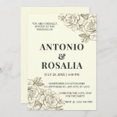 セピアフィルタ花ヴィンテージ結婚イラストレーション 招待状 (正面/裏面)