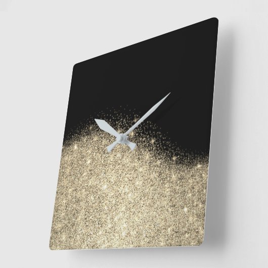 セピアフェイク金ゴールドブラックグリッターグレイミニマルメタル スクエア壁時計 (傾斜)