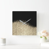 セピアフェイク金ゴールドブラックグリッターグレイミニマルメタル スクエア壁時計 (ホーム)