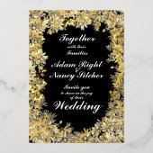 セピアフラワーボーダーオンブラック結婚式招待状 箔招待状 (正面)