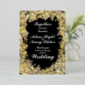 セピアフラワーボーダーオンブラック結婚式招待状 箔招待状 (立ち正面)