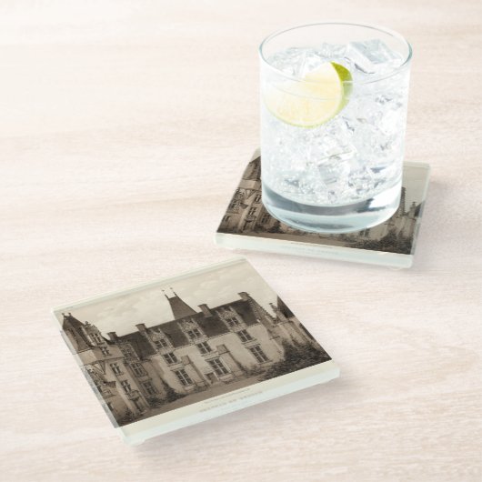 セピアフランスのトーンの美しいシャトー ガラスコースター (アングル)