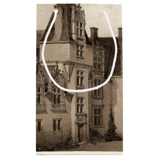 セピアフランスのトーンの美しいシャトー スモールペーパーバッグ (裏面)