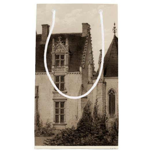 セピアフランスのトーンの美しいシャトー スモールペーパーバッグ (正面)