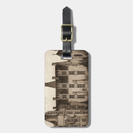 セピアフランスのトーンの美しいシャトー ラゲッジタグ (正面縦)