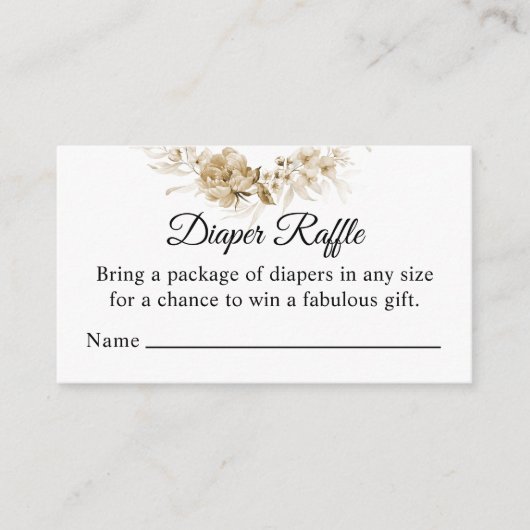 セピアフローラドロップ、おむつラッフルベビーシャワー エンクロージャーカード (正面)