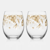 セピアフローラドロップlベビーシャワーママ&ビーパパ ステムなしワイングラス (裏面)