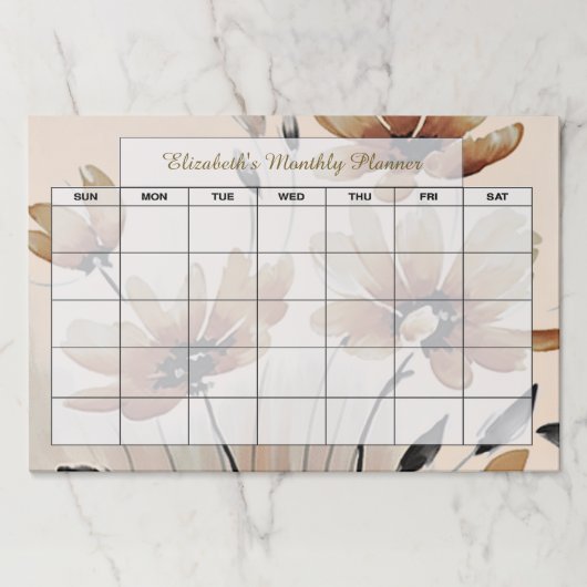 セピアフローラパーソナライズされた月プランナー ペーパーパッド (正面)