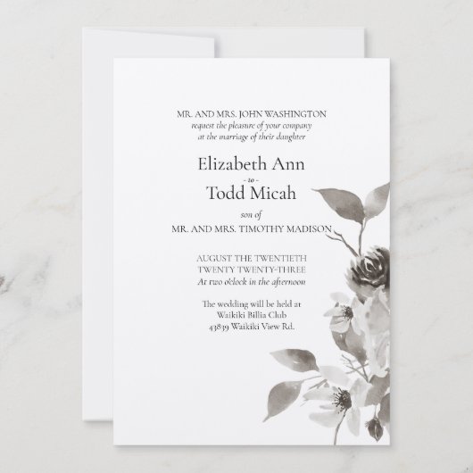 セピアフローラフォトウォーターカラー結婚式招待状 招待状 (裏面)