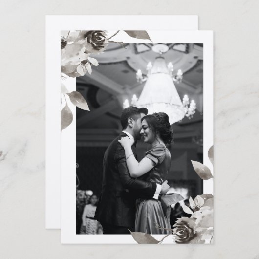 セピアフローラフォトウォーターカラー結婚式招待状 招待状 (正面/裏面)