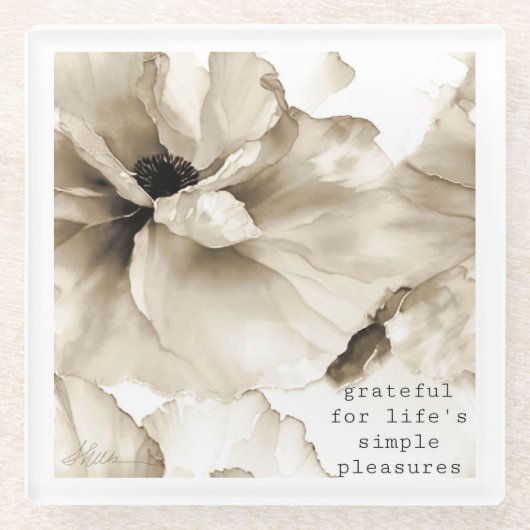 セピアフローラ感謝引用文 ガラスコースター (正面)