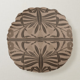 セピアブラウンアールヌーボー丸い枕 ラウンドクッション