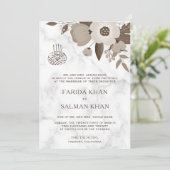 セピアブラウンフローラホワイトマーブルイスラム結婚ズ 招待状 (スタンド正面)