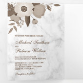 セピアブラウンフローラホワイトマーブルフォト結婚ズ 三つ折り招待状 (内部最初)