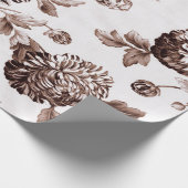 セピアブラウンホワイトヴィンテージ植物性フローラトイル ラッピングペーパー (角)
