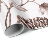 セピアブラウンホワイトヴィンテージ植物性フローラトイル ラッピングペーパー (ロールコーナー)