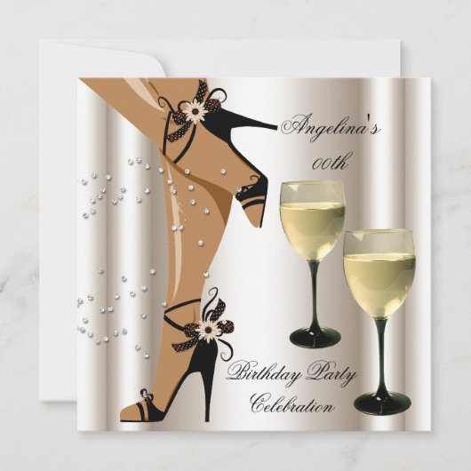 セピアブラックシューズワイングラス誕生日パーティー 招待状 (正面)