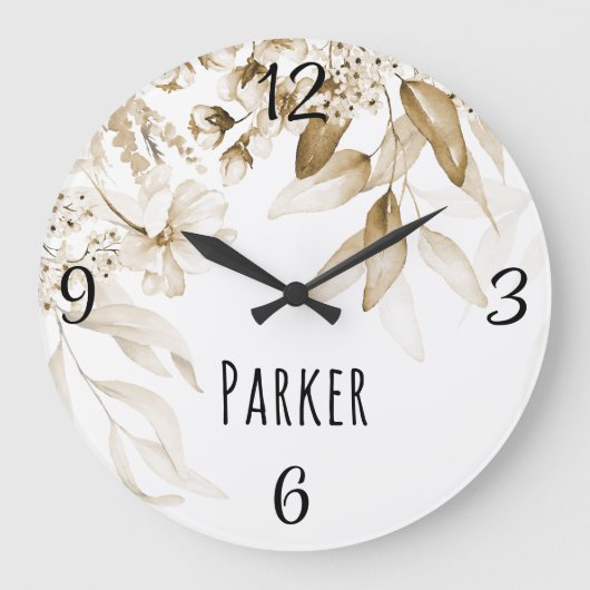 セピアベビー子供部屋オランダアートウォーターカラーフローラ ラージ壁時計 (正面)