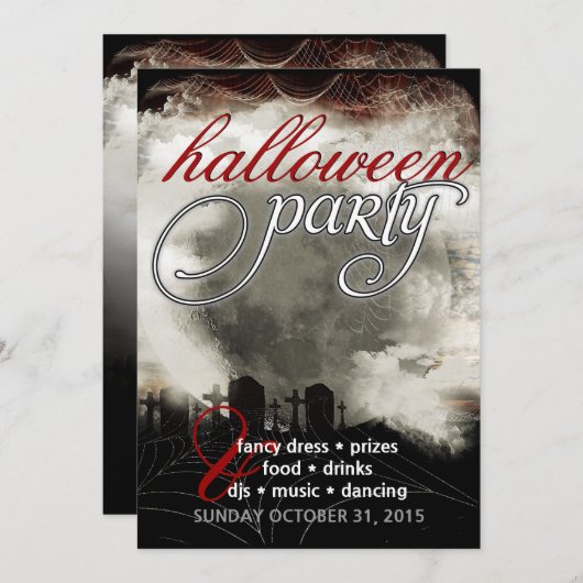セピアムーン墓地の夢のハロウィンパーティーの招待状 招待状 (正面/裏面)