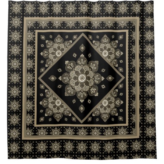 セピアメダリオンズオンブラックシャワーカーテン シャワーカーテン (正面)