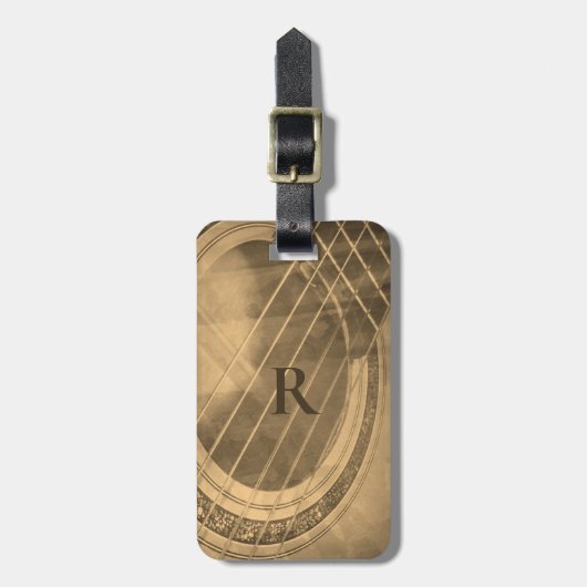 セピアモノグラムのアコースティックギター ラゲッジタグ (正面縦)