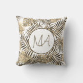 セピアモノグラムの熱帯ジャングルリーフデコール クッション (正面)