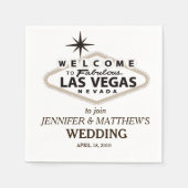 セピアラスベガスウェルカムサインパーソナライズされたズ結婚 スタンダードカクテルナプキン (正面)