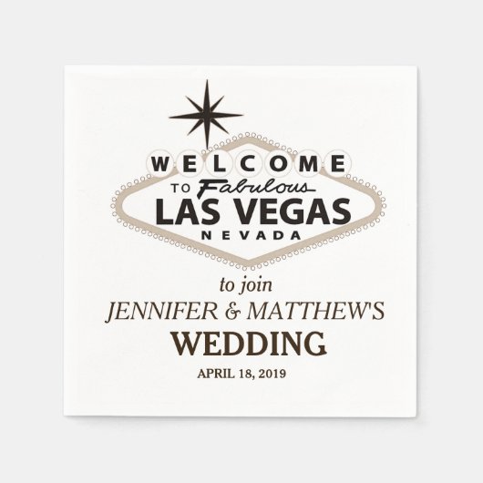 セピアラスベガスウェルカムサインパーソナライズされたズ結婚 スタンダードカクテルナプキン (正面)