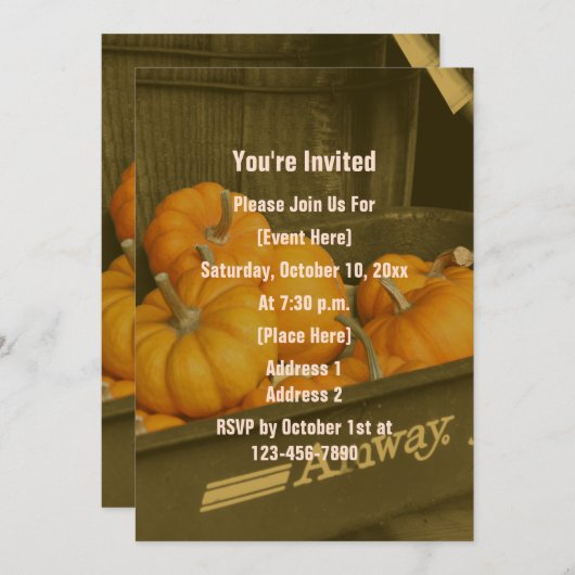 セピアワゴンオレンジカボチャ秋パーティー 招待状 (正面/裏面)