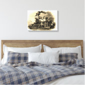 セピアヴィンテージスチームトレインエンジン16インチx 11インチ キャンバスプリント (インサイチュ (寝室))