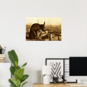 セピアヴィンテージストーンパリガルゴイル写真 ポスター (ホームオフィス)