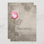 セピアヴィンテージスポットカラーピンク結婚ローズ 招待状 (正面/裏面)