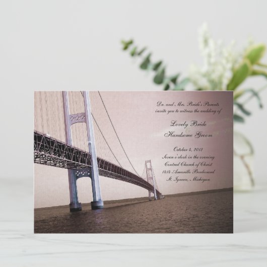 セピアヴィンテージマッキナックブリッジ結婚式招待状 招待状 (スタンド正面)