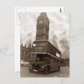 セピアヴィンテージロンドンバス&ビッグベン ポストカード (正面/裏面)