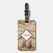 セピアヴィンテージ旅行マップイニシャルレターモノグラム ラゲッジタグ (正面縦)