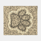 セピア低ポリ犬の足跡 フリースブランケット (正面(横))