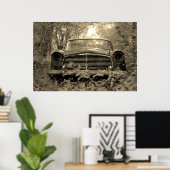 セピア古い錆びたクラシック車の写真 ポスター (ホームオフィス)