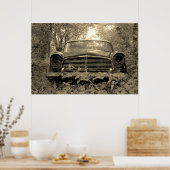セピア古い錆びたクラシック車の写真 ポスター (キッチン)