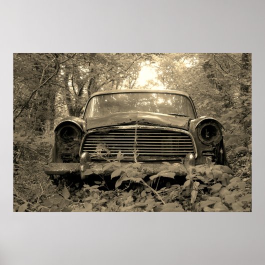 セピア古い錆びたクラシック車の写真 ポスター (正面)
