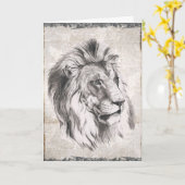 セピア図解入りの、写真付きのライオンハッピーバースデーカード カード (黄色い花)