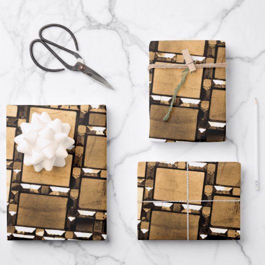 セピア幾何鏡パターン ラッピングペーパーシート (正面)