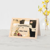 セピア新郎新婦のお祝い カード (黄色い花)