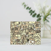 セピア漫画の文字の手描きトスパターン ポストカード (スタンド正面)