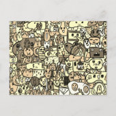 セピア漫画の文字の手描きトスパターン ポストカード (正面)