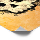 セピア点々のあるハーフトーンスカル水色 ポスター (角)