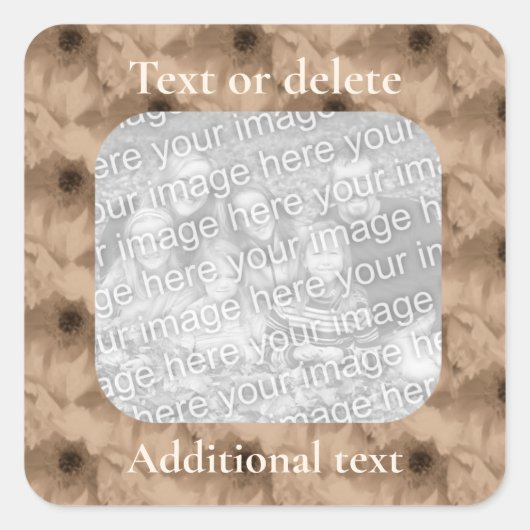 セピア牡丹パーソナライズされた写真 スクエアシール (正面)